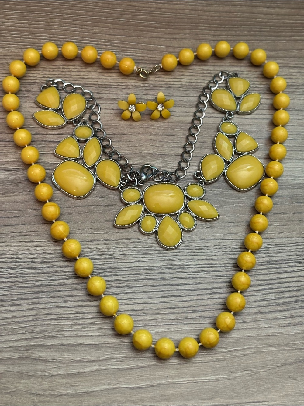 Yellow 2 Necklaces and Earrings Bundle- Women Jewelry